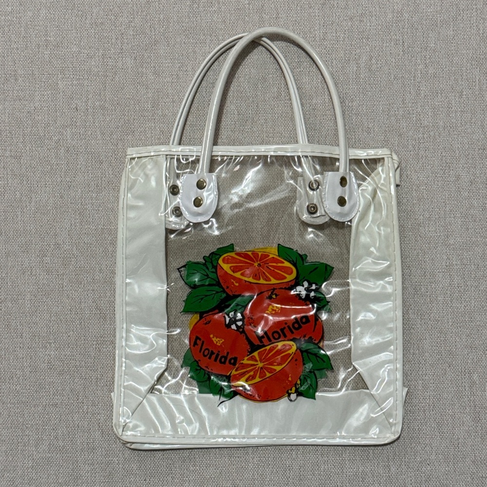 Vintage Florida Tourist Bag-Clear/White/Orange Double Sided Logo-Hand Carry-GUC - Picture 2 of 12